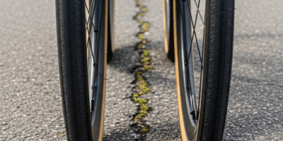 close up of road bike tires on pavement showing tire width c 20260331 095543