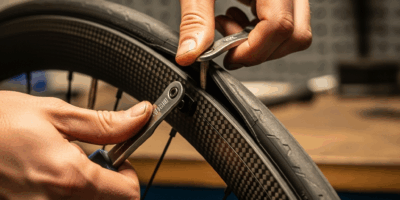hands mounting a tubeless road bike tire on a carbon rim whe 20260331 095657